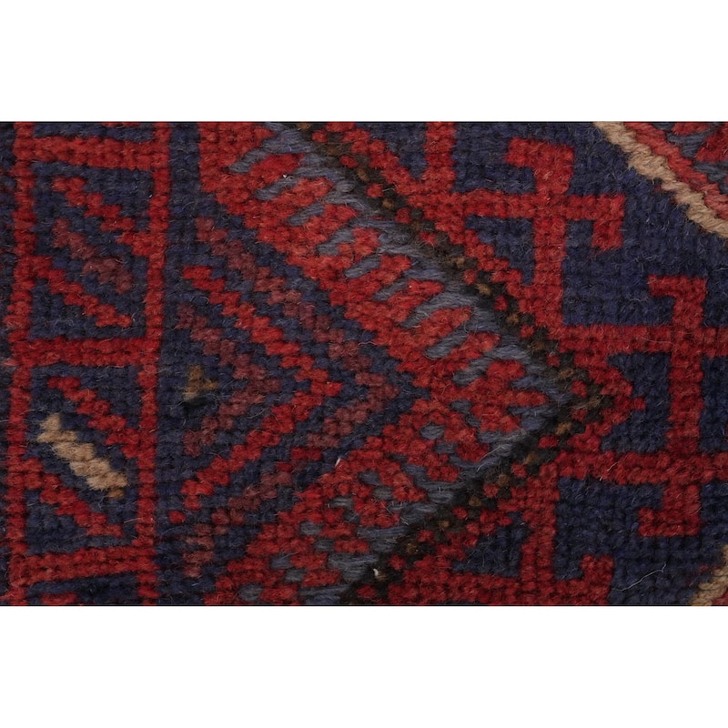 Hand Knotted Oriental 100% Wool Carpet Traditional Tribal Red Balouch Runner Rug - 7' 2'' X 2' 1''