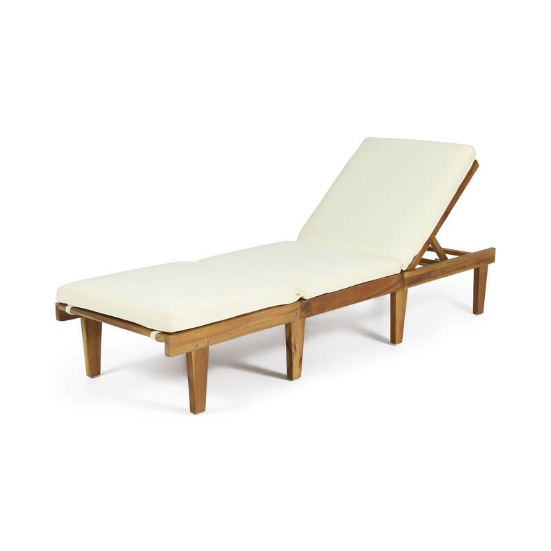 Roomfitters Ariana Acacia Wood Chaise Lounge with Cushion and Armrests, Teak Finish