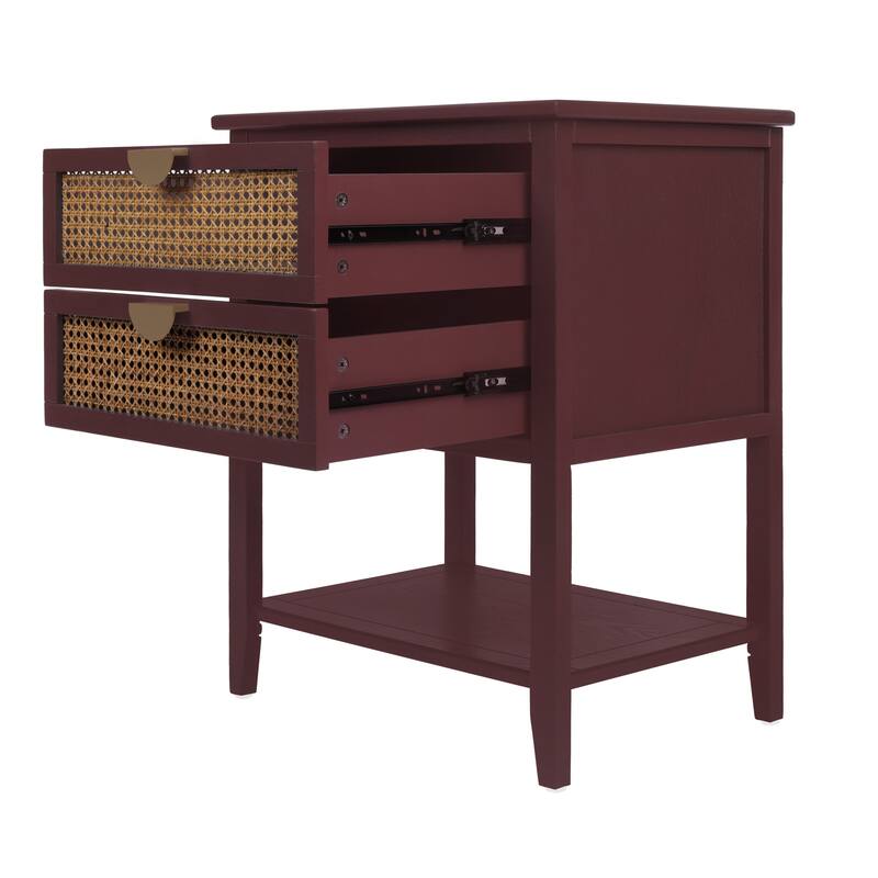 2 Drawer Side table,Naturel Rattan,End table,Suitable for bedroom