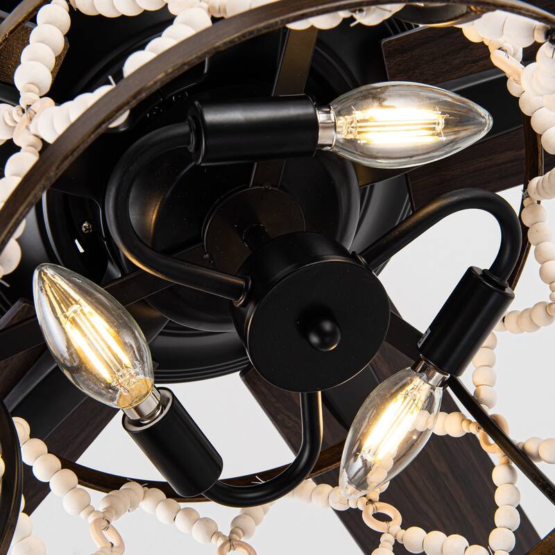 52" Bohemian Black Ceiling Fan with Wood Beaded Light Kit and Remote Control - 52 in. D x 52 in. W x 18.2 in. H