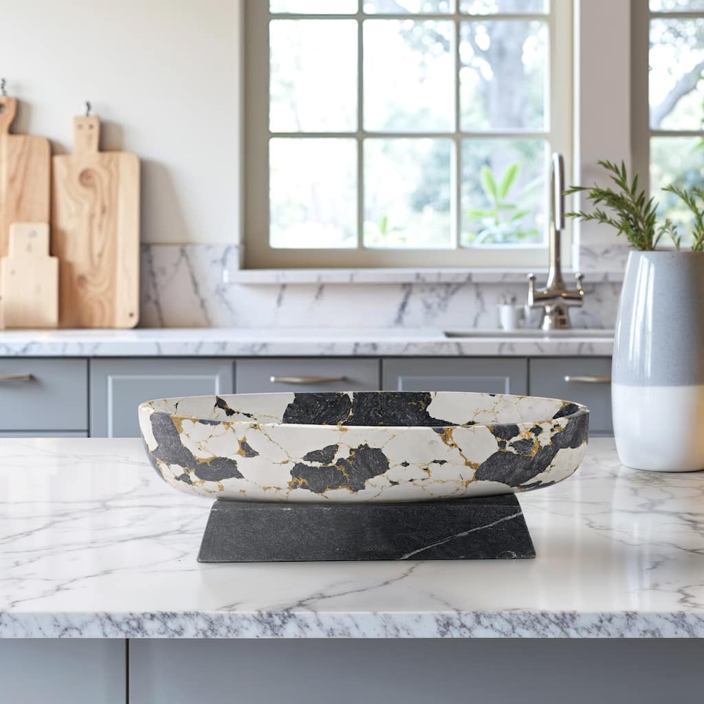 Stone Marble Bowl Pedesta for Base Home Office Decor - 5" Black - 18" x 6" x 5"