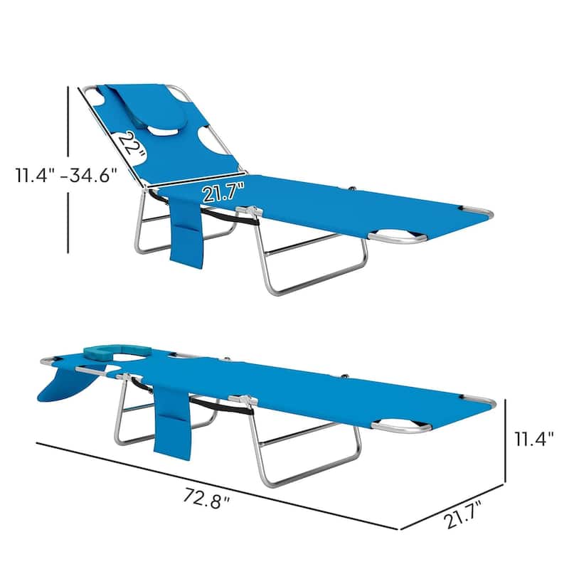 Folding Chaise Lounge Chair, 5 Position Sun Tanning, Face Hole,Pillow