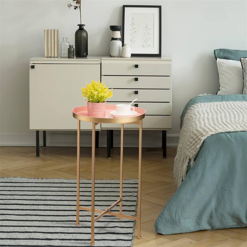 Small Round Metal End Table - 14.5"D x 14.5"W x 25"H