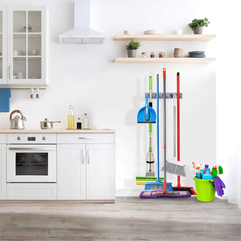 Sorbus Broom and Mop Wall Mounted Storage Organizer, Grey - 2 Pack - 2.5'' H X 16'' W X 3.5'' D