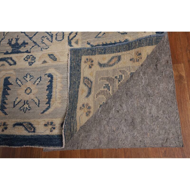 Blue Geometric Oushak Large Rug Hand-Knotted Wool Carpet - 9'10"x 13'10"