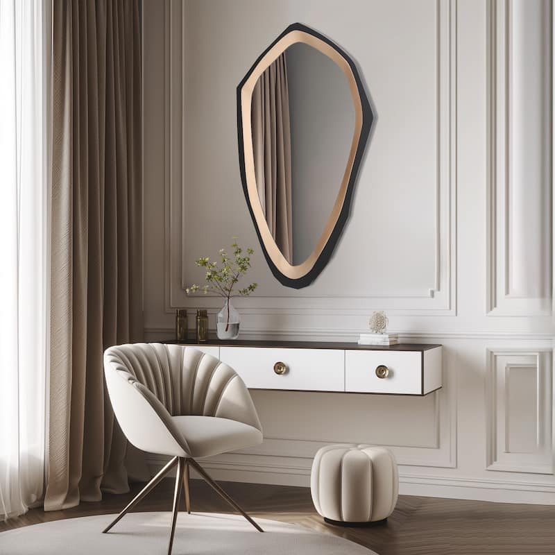 Modern Contemporary Black Gold Framed Wall Mirror Bathroom Mirror - Black/Gold - 27.6"W*1.2"D*H47.2"