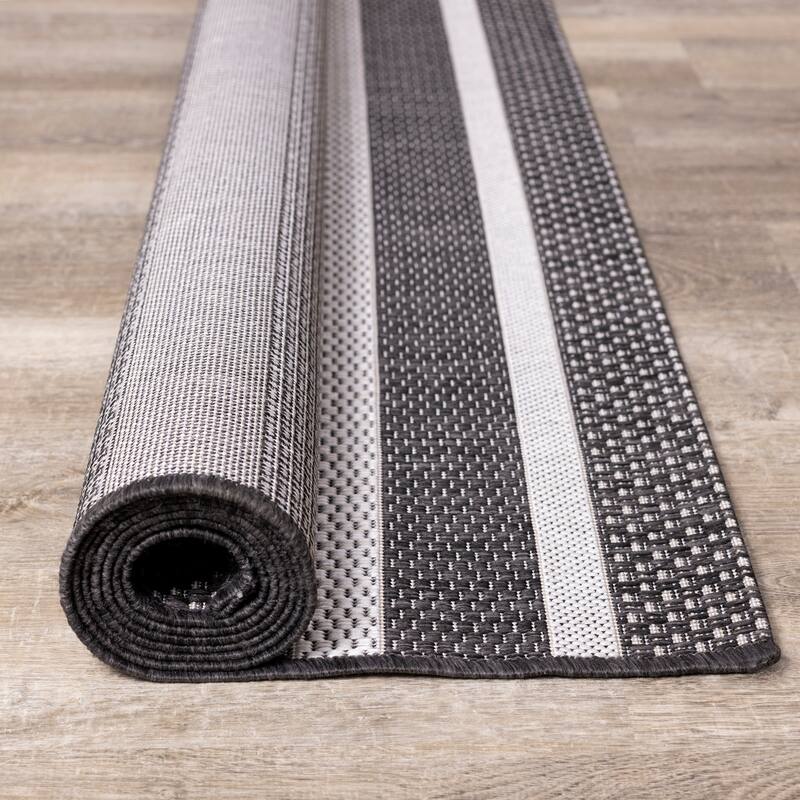 Jackson Collection - Grey/ Black Striped Indoor/Outdoor Rug