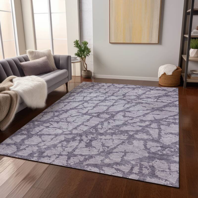 Machine Washable Indoor/ Outdoor Abstract Contemporary Chantille Rug