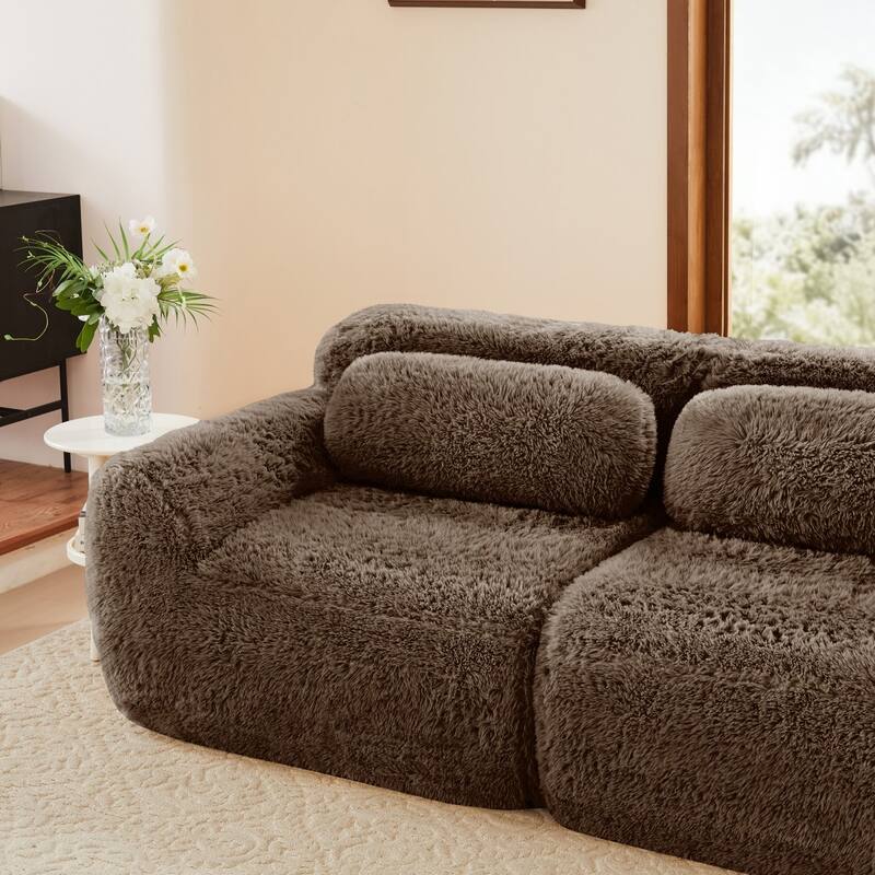 148.8" L-shaped Soft And Fluffy Plush Fabric Sectional Sofa with Bottom Anti-Slip Design and Ottoman