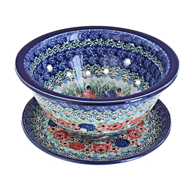 Blue Rose Polish Pottery 470 Ceramika Artystyczna Berry Bowl - Blush Bouquet