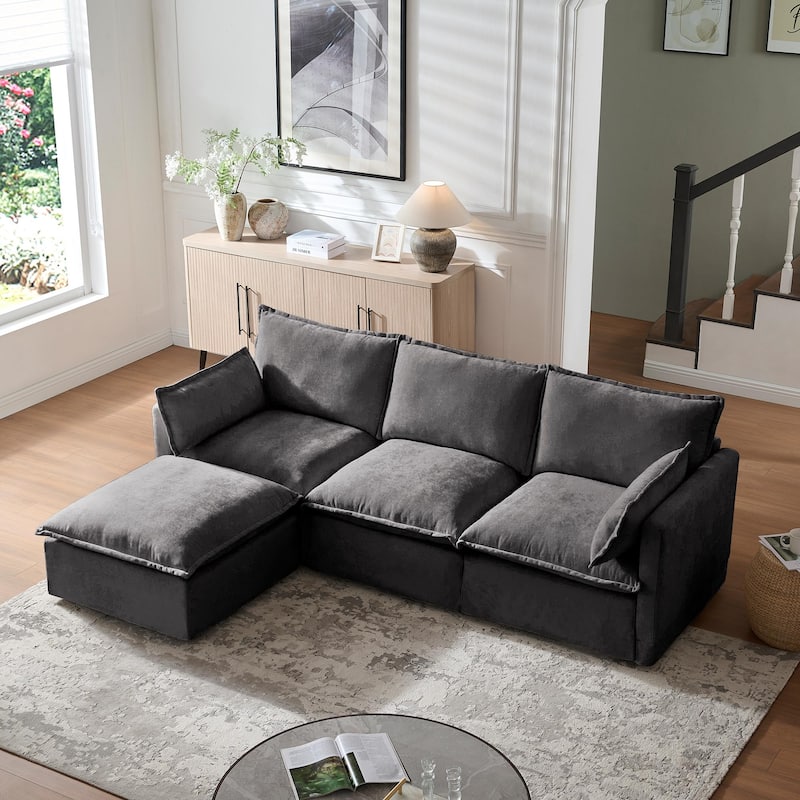 93" Modular L-Shaped Sectional Sofa Couch for Living Room, 4-Seater Modern Sofa Set with Movable Ottoman - Grey