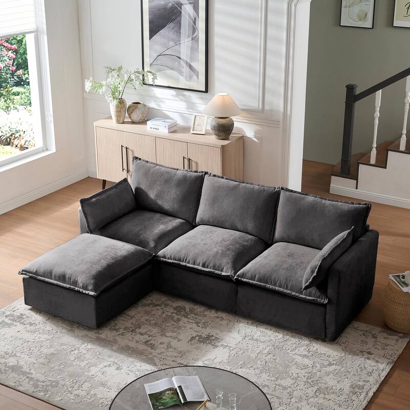 93" Modular L-Shaped Sectional Sofa with Movable Ottoman, 4-Seater Living Room Couch