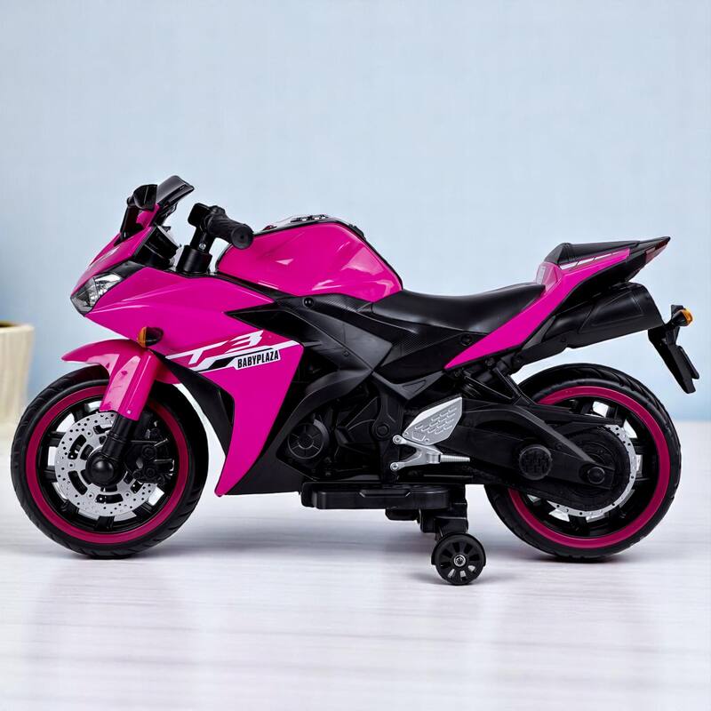 12V Kids Electric Ride-On Motorcycle with Manual Throttle, LED Wheel Lights, Bluetooth Music,Training Wheels - Ride-On car