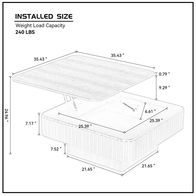 35.43 Inch Modern Handcraft Coffee Table, Square Coffee Table for Living Room, Lift Top Wooden Coffee Table