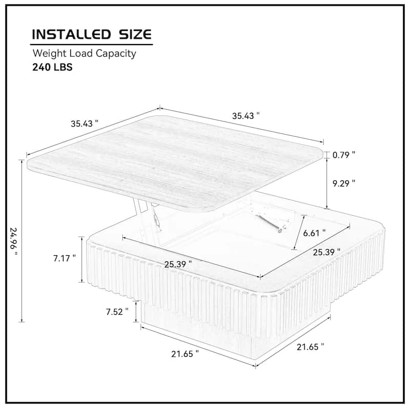 Rustic Drum Coffee Table Square Side Table with Lift Top, Walnut Sofa Table End Table for Living Room