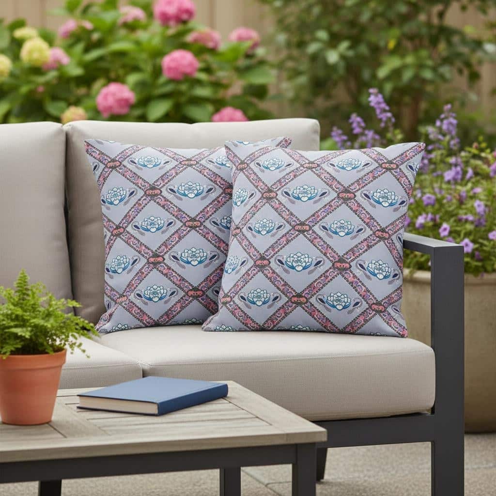 HomeRoots Set of Two 16" X 16" Blue and Gray Peacock Blown Seam Floral Indoor Outdoor Throw Pillow - 16.00' X '16.00' X '5.00