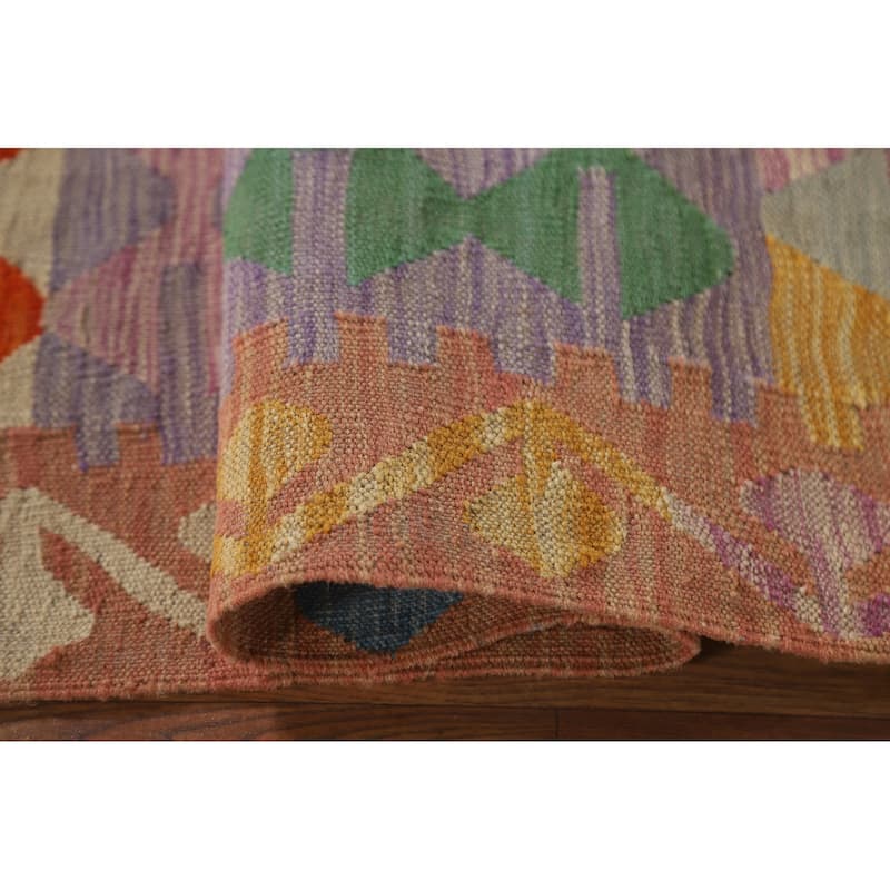 Geometric Kilim Accent Rug Flatweave Wool Carpet - 3'4"x 4'10"