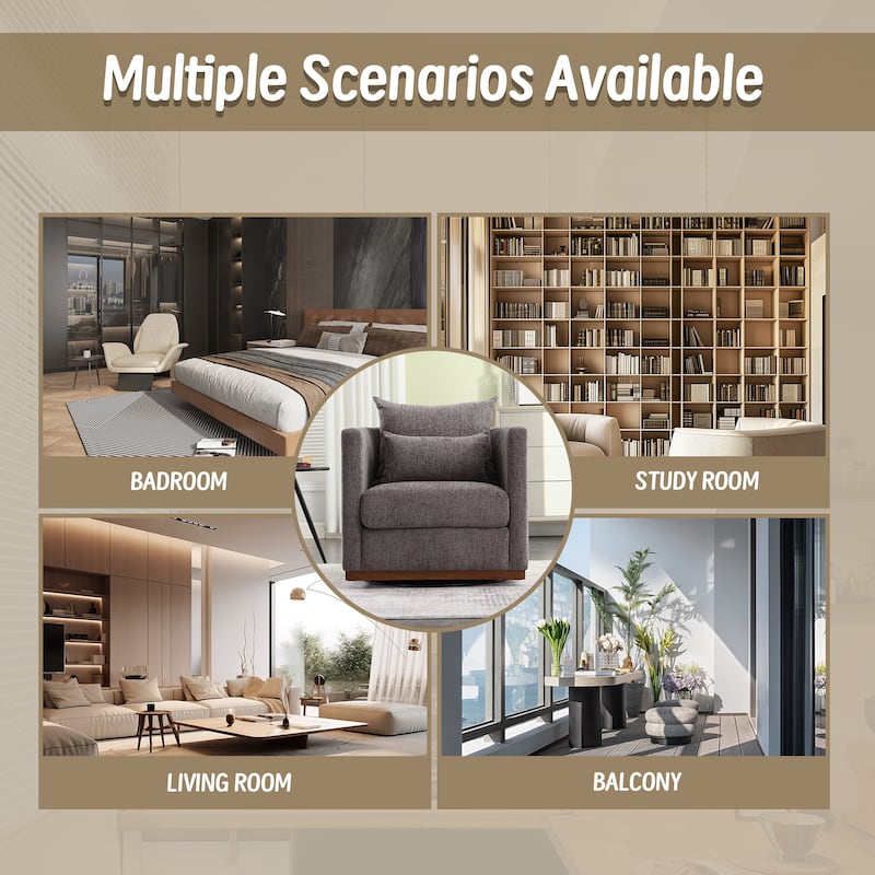 Dark Gray Modern 31.5" Chenille Upholstered 360° Swivel Accent Chair with Sturdy Hardwood Frame for Living Room