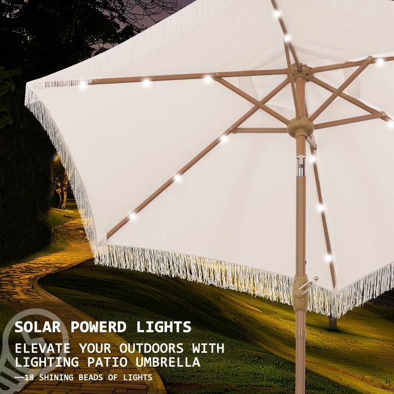Autlaycil 7.5 ft Patio Umbrella with Tassel, 18 LED Lights Solar Umbrella