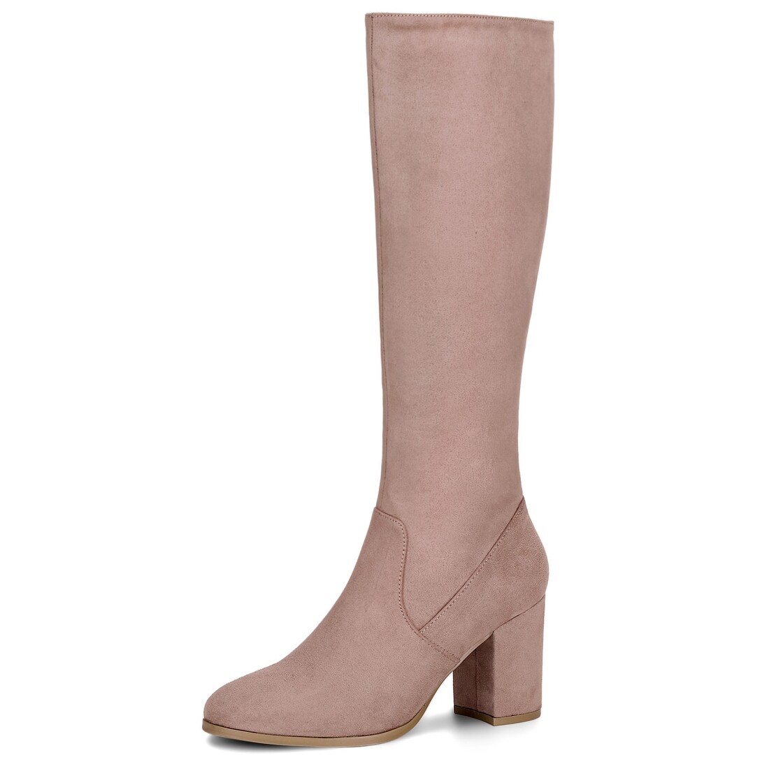 suede block heel knee high boots