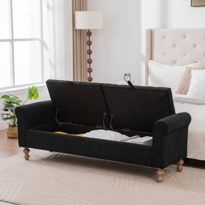 Modern Upholstered Storage Bench With Double Lids