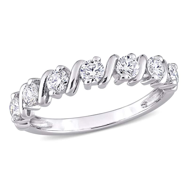 Miadora 3/4ct DEW Moissanite Semi-Eternity Wedding Band Ring in Sterling Silver