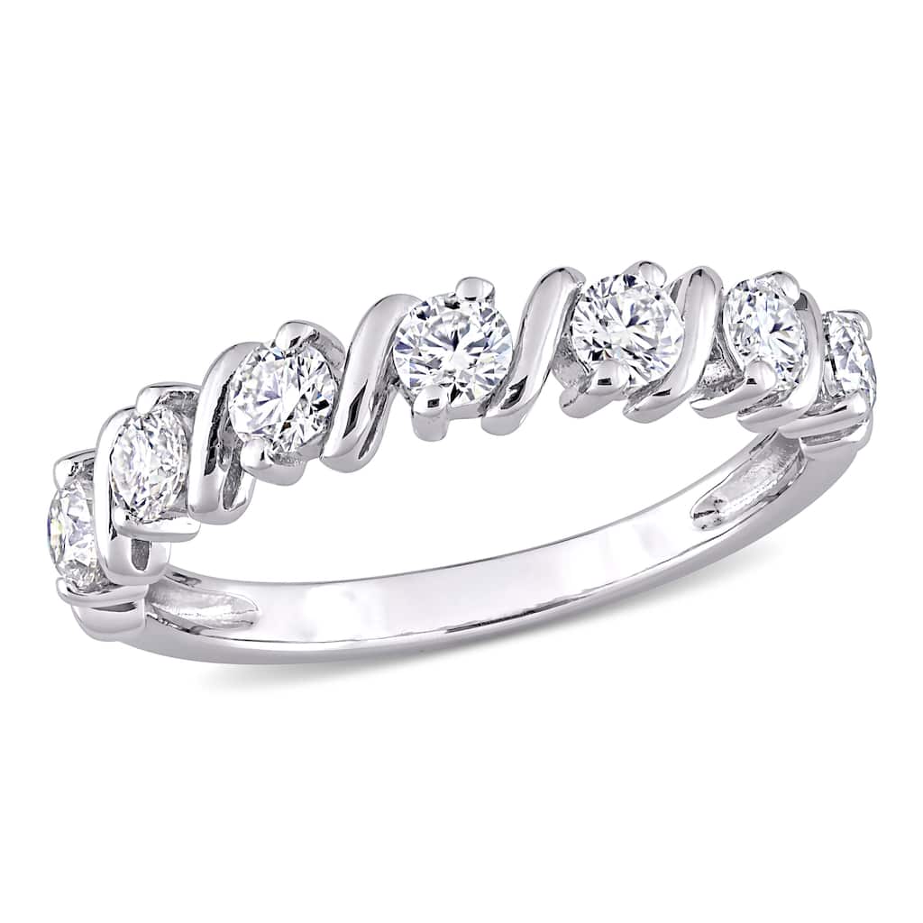 Miadora 3/4ct DEW Moissanite Semi-Eternity Wedding Band Ring in Sterling Silver