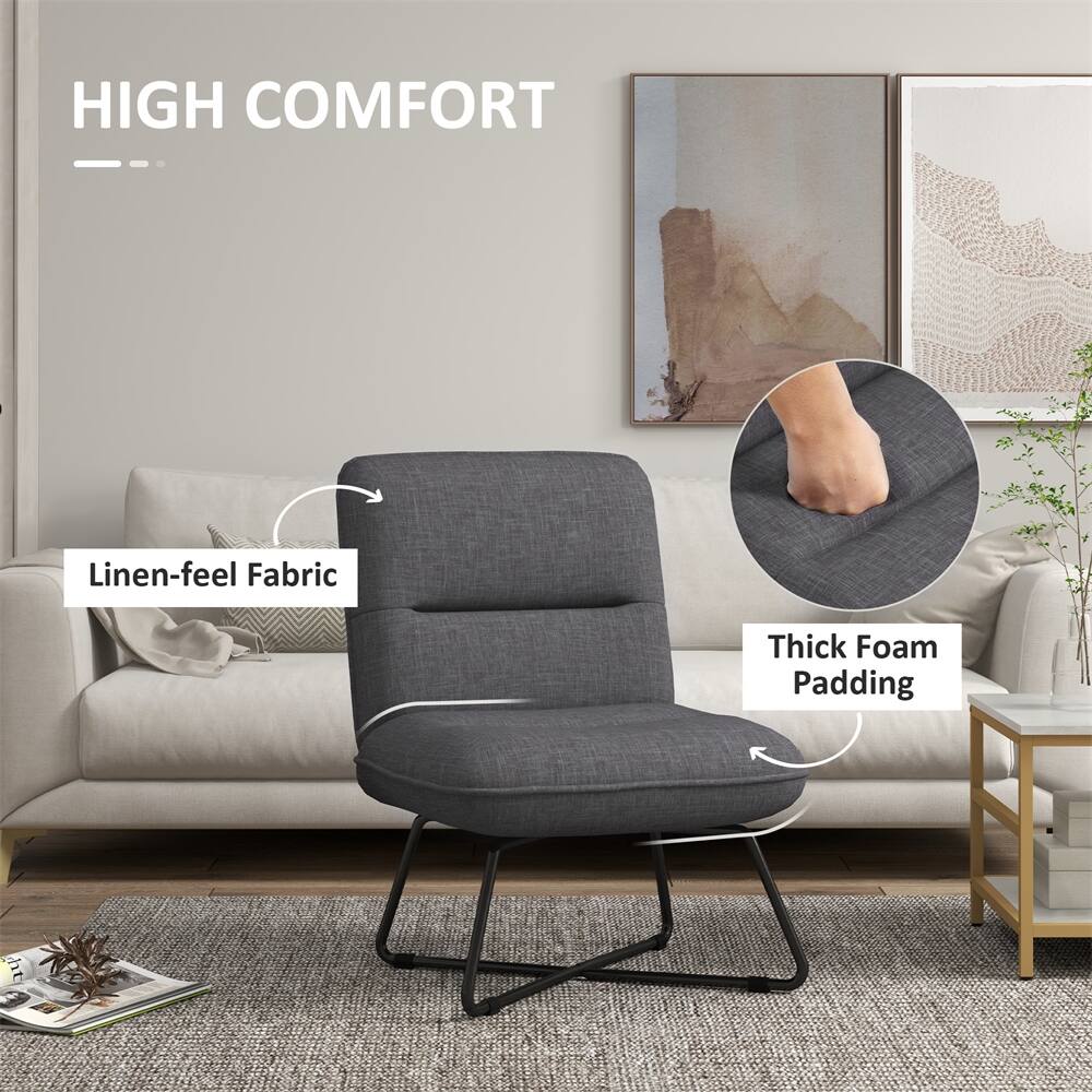 Upholstered Armless Accent Chair with Crossed Steel Legs - Bed Bath ...