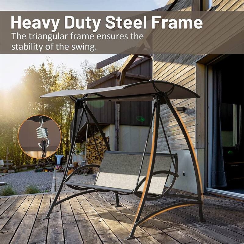 Steel Frame 3-Seat Patio Swing with Adjustable Canopy, Textilene Fabric and 970lb Capacity