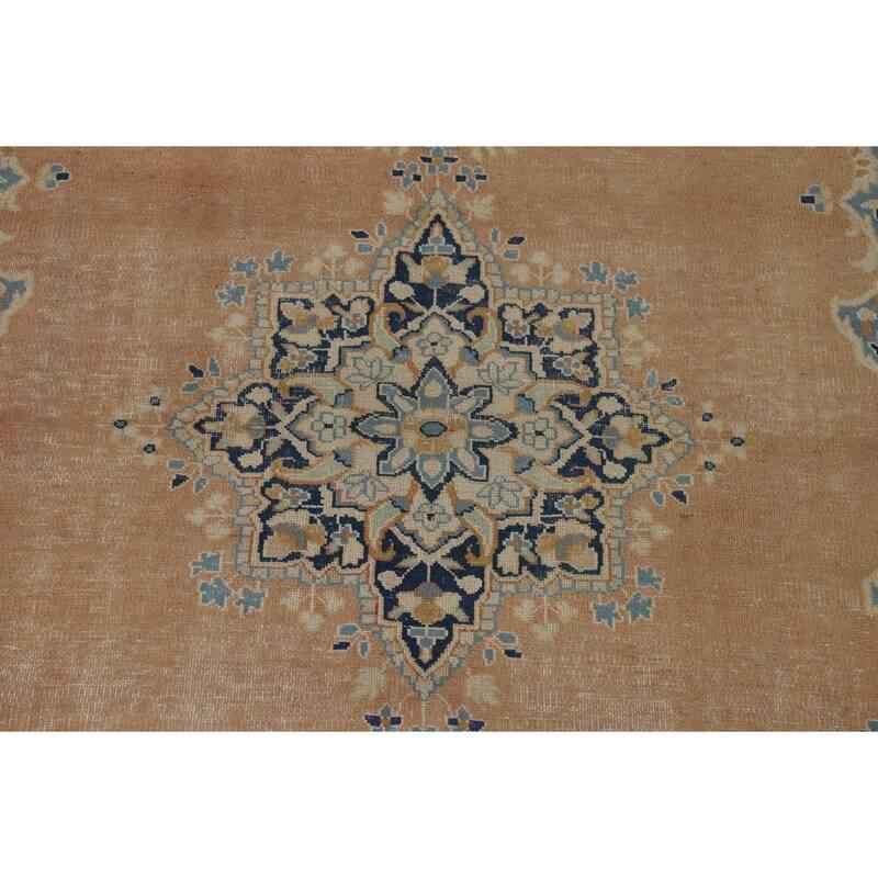 Orange Kerman Vintage Persian Area Rug Hand-Knotted Wool Carpet - 7'0" x 9'10"