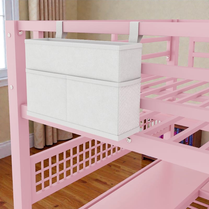 Full Size Metal Loft Bed with Staircase Storage, Wardrobe, L-Shaped Desk, Shelves, LED Lights and USB Charging Station