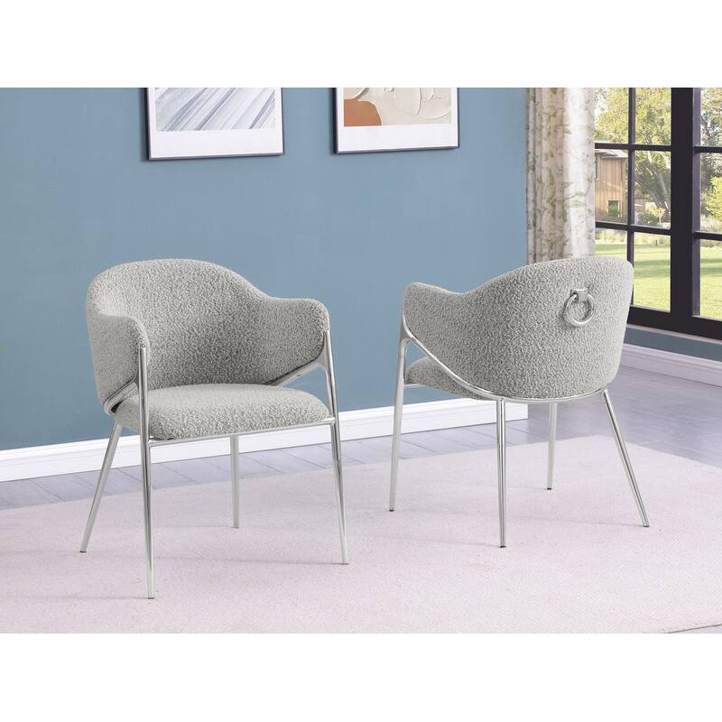 Best Quality Furniture Boucle Fabric Chrome Dining Chairs (Set of 2) - N/A - Rich Gray w/Silver