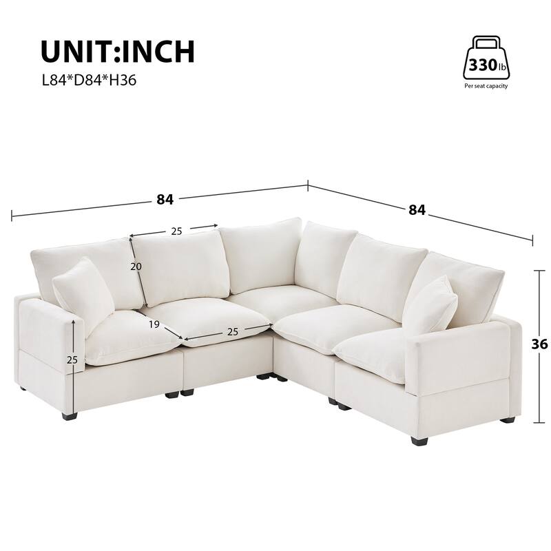 Modern L Shaped Modular Sectional Sofa with Reconfigurable Chenille Seats and Foam Cushions for Living Rooms or Offices