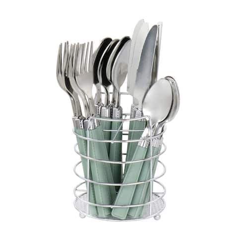 Gibson Everyday Buckstrap 16Pc Flatware Set with Caddy in Pewter Green