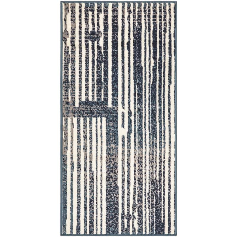 Nourison Grafix Indoor Striped Area Rug - 2' x 4' - Grey/Blue - Rectangle