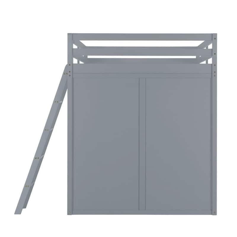 Full Size Wooden Loft Bed with Wardrobe and Desk and Shelves