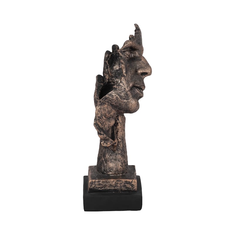 5"Lx4"Wx13"H Bronze Resin Sleepy Head Sculpture, Decorative Figurine for Office, Living Room, or Bedroom Decor, Unique