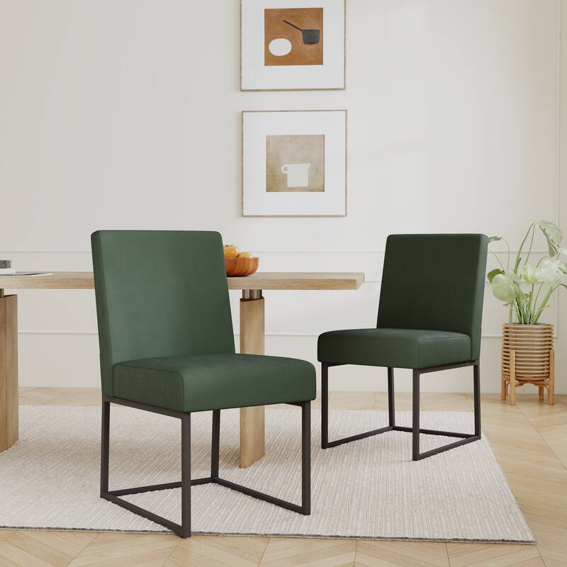 Mid Century Modern Dining Chair with Black Metal Legs - Set of 2 - Green-unstriped