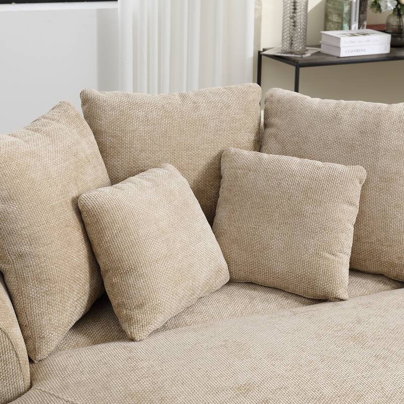Modern Sofa Chair Round Accent Barrel Chair With 5 Pillows and Storage Ottoman
