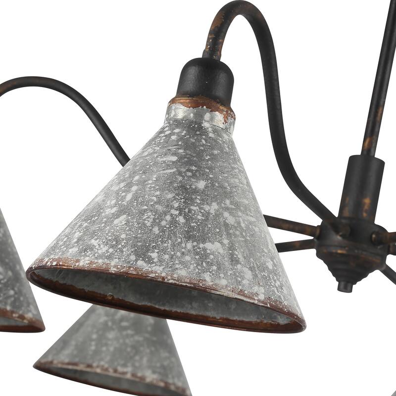 Jasper Chandelier in Antique Black Iron with Galvanized Steel - 6 Light Chandelier