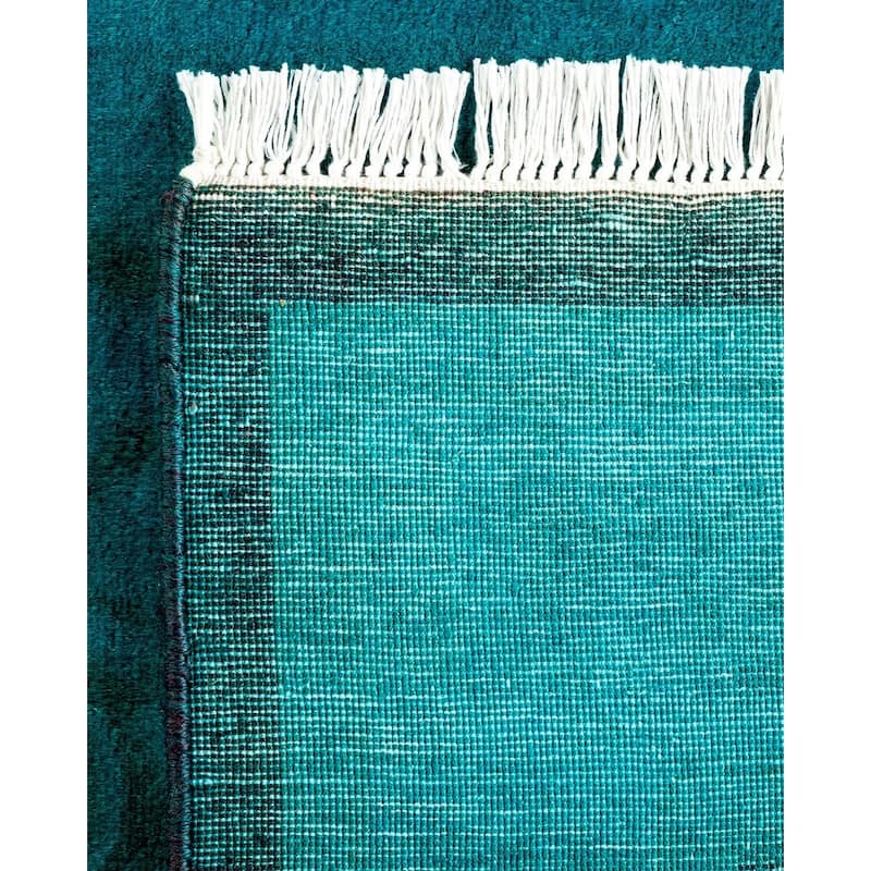 Overton Hand Knotted Wool Vintage Inspired Modern Contemporary Overdyed Blue Runner Rug - 2' 7" x 17' 9"