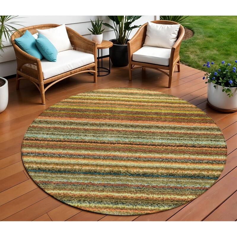 HomeRoots Striped Transitional Rectangle Outdoor Rug - 8' Round