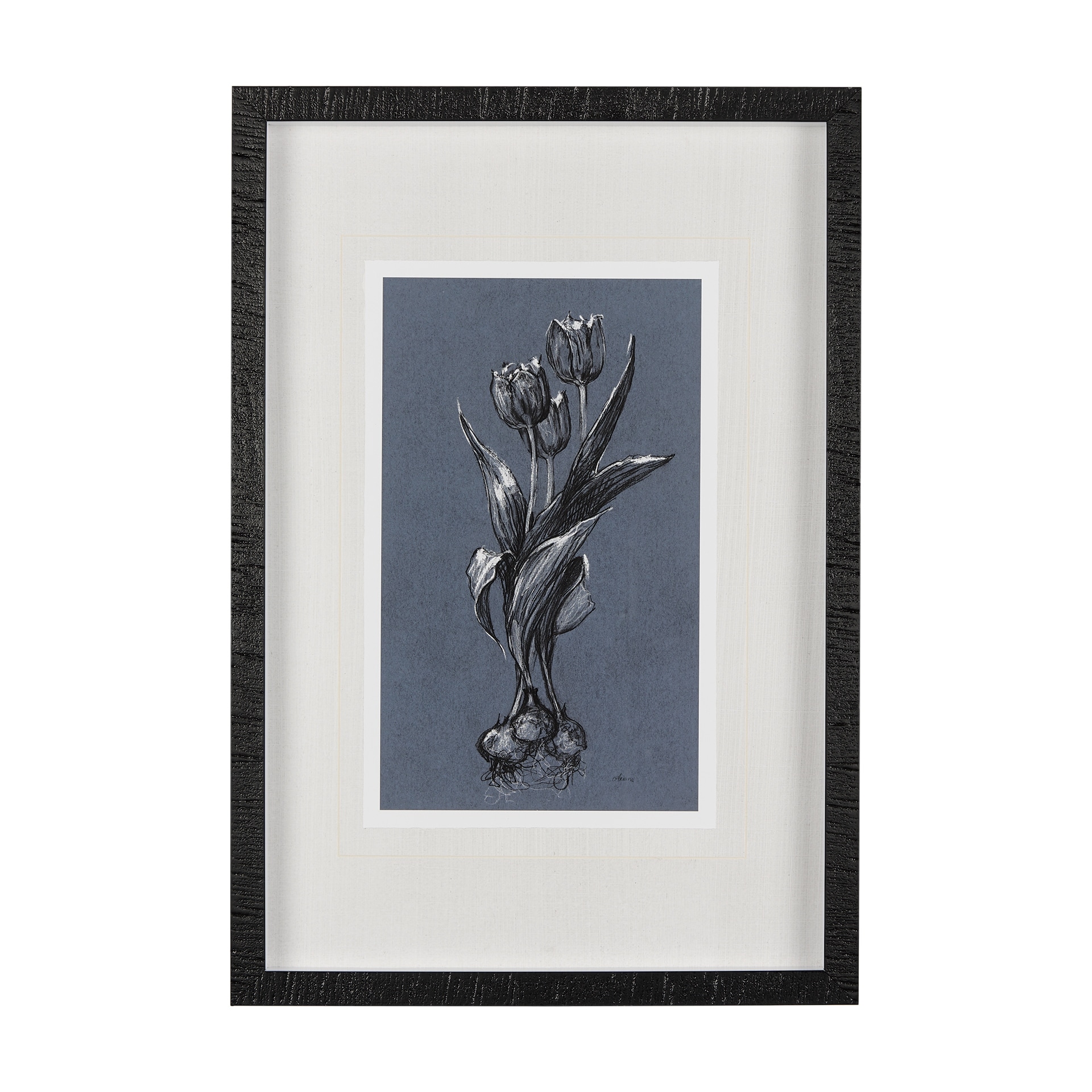 Botanical sketches I (Blue) by Mercana Studio Hand Embellished Framed Art Print Matted under Glass