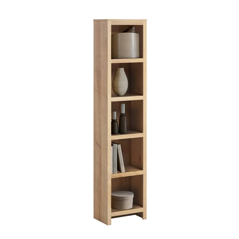 Prepac Moda 80" H 5-Tier Narrow Bookcase, Modern Storage Accent Bookshelf with 3 Adjustable Shelves for Home Office, Living Room