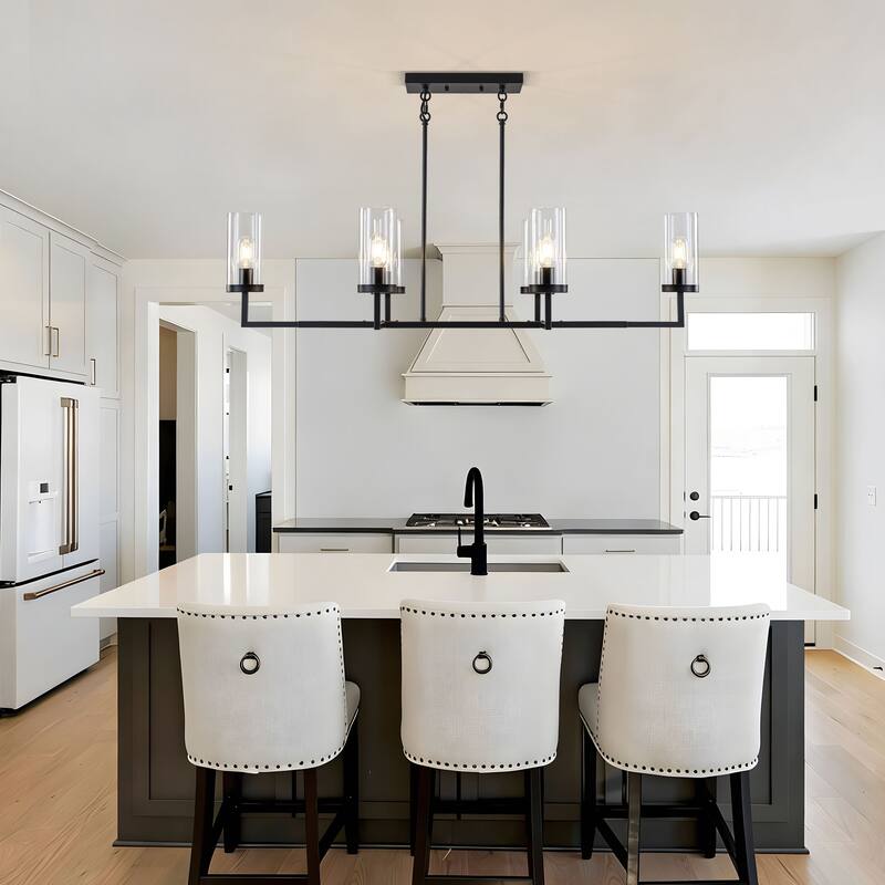 Starsky 6-Light Farmhouse Linear Pendant Light with Double-Row Glass Shades