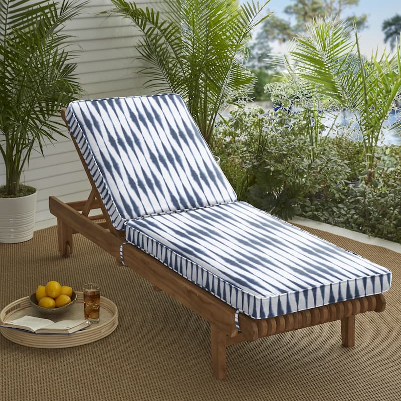 Sorra Home Blue and White Ikat Stripe Indoor/Outdoor Corded Chaise Lounge Cushion - 78 x 21 x 3 - Salix Vintage Indigo