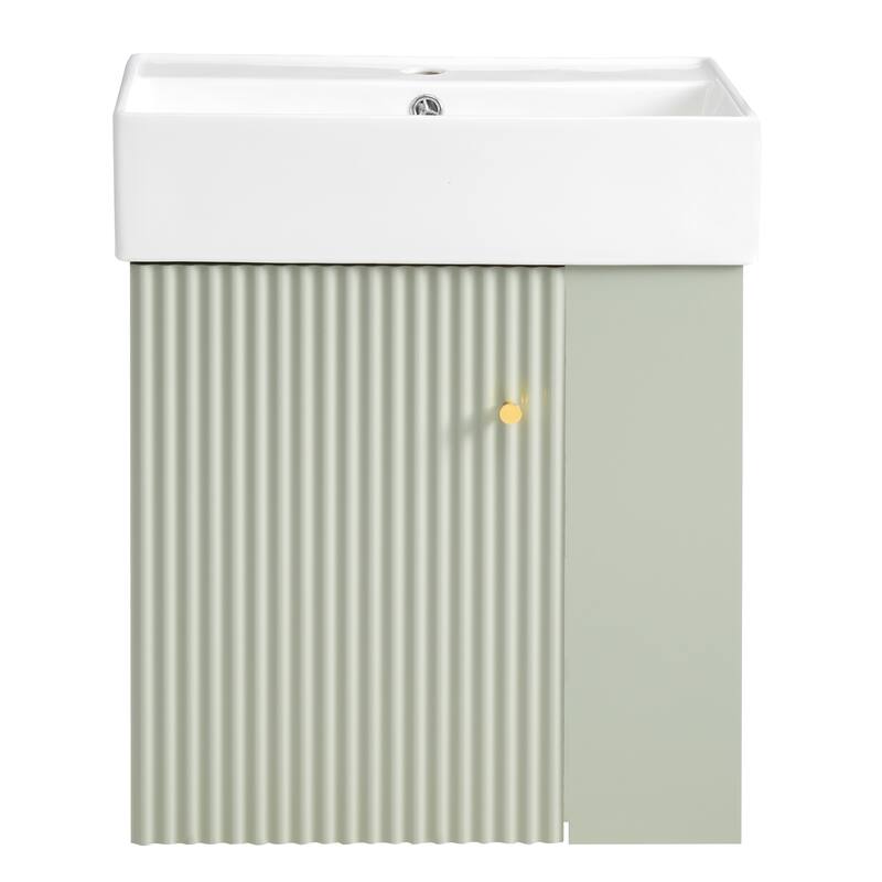 Floating Bathroom Vanity with Sink, Wall Mounted Bathroom Vanity, Narrow Bathroom Cabinet with Soft-Close Door & Open Shelf