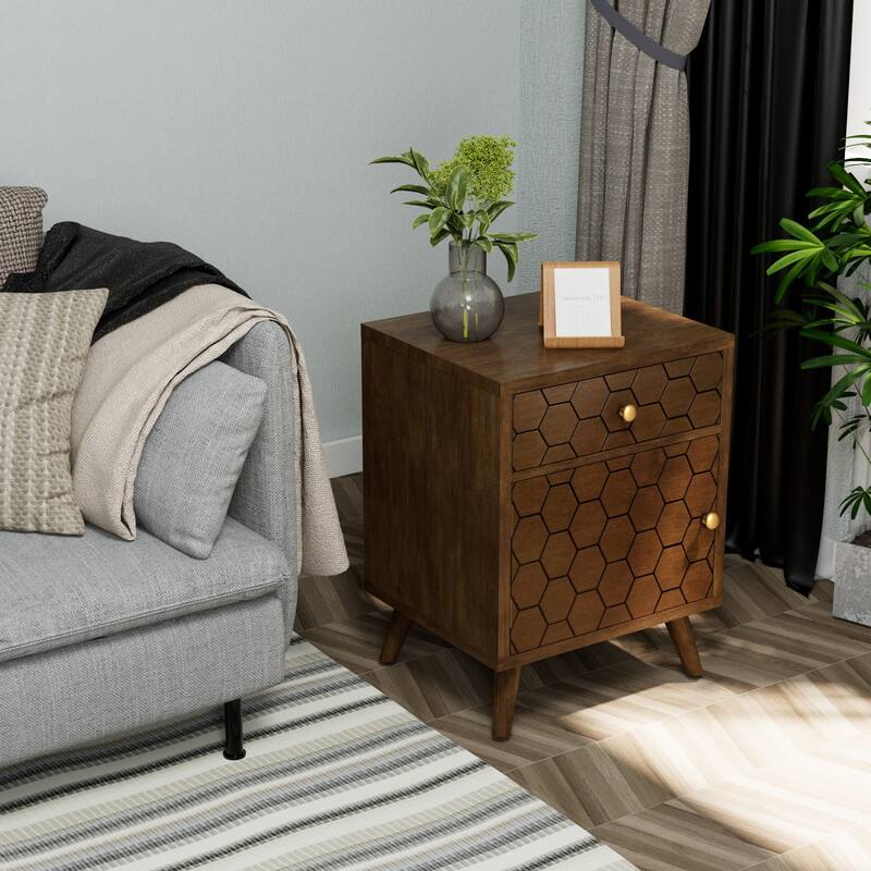 COSIEST Vintage Accent Nightstand End Table w Chest, Drawer