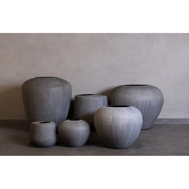 Supra Vase Lehri Cut Stone Finish Smoke Dia 16.50" -ST - Smoke - Smoke