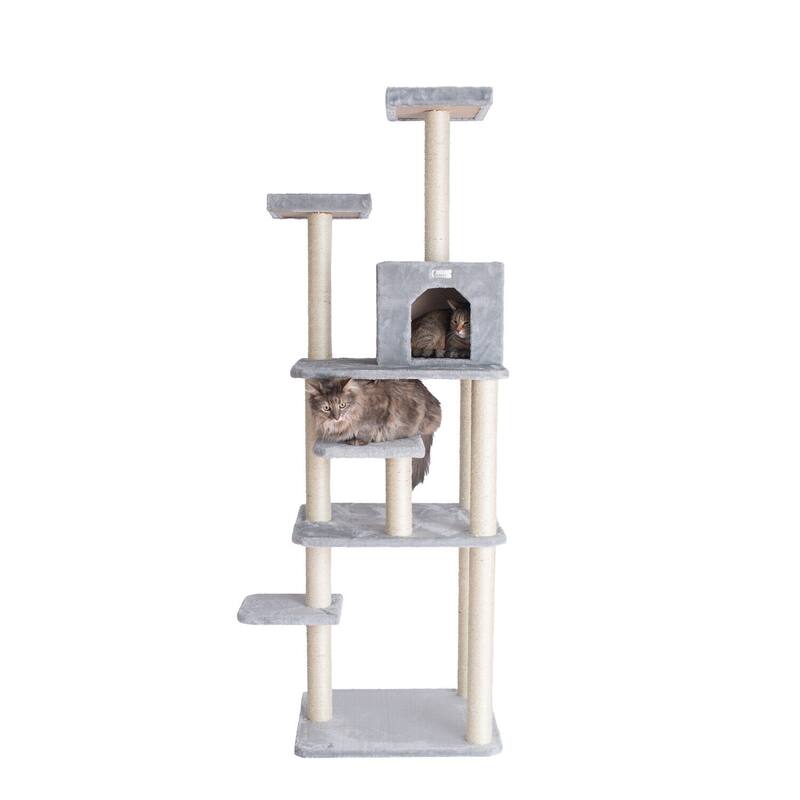 GleePet 74-Inch Real Wood Cat Tree With Seven Levels - Silver Gray